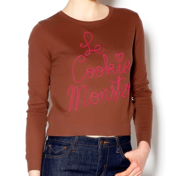Kling Cropped Brown Le Cookie Monster Sweater - Picture 1 of 7